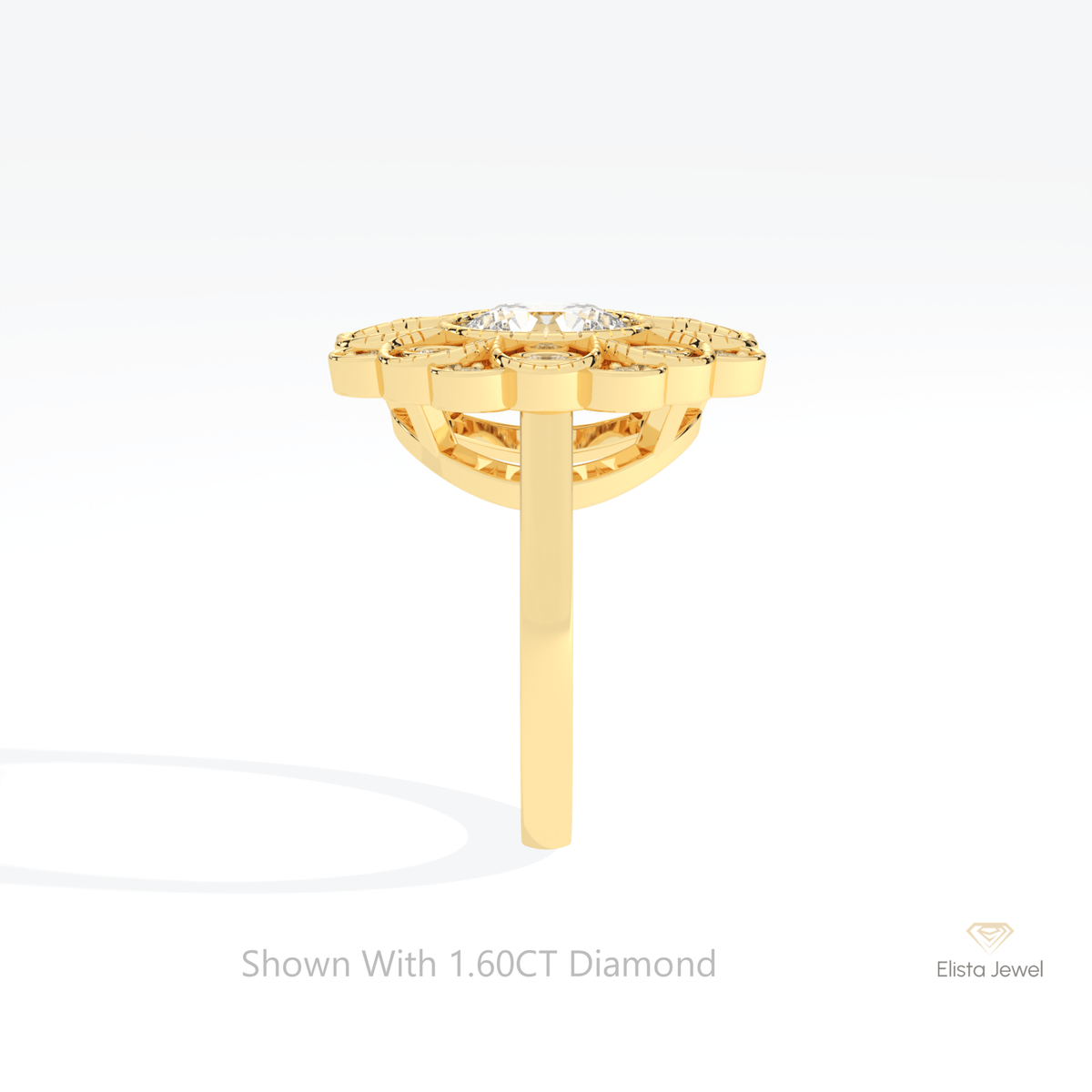 Round Cut Bezel Halo Lab Grown Diamond Ring in 14K White Gold - Top View