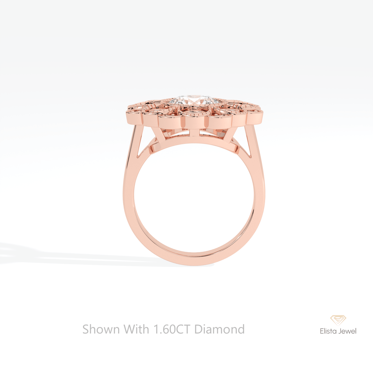 Round Cut Bezel Halo Lab Grown Diamond Ring in 18K White Gold - Close-up View