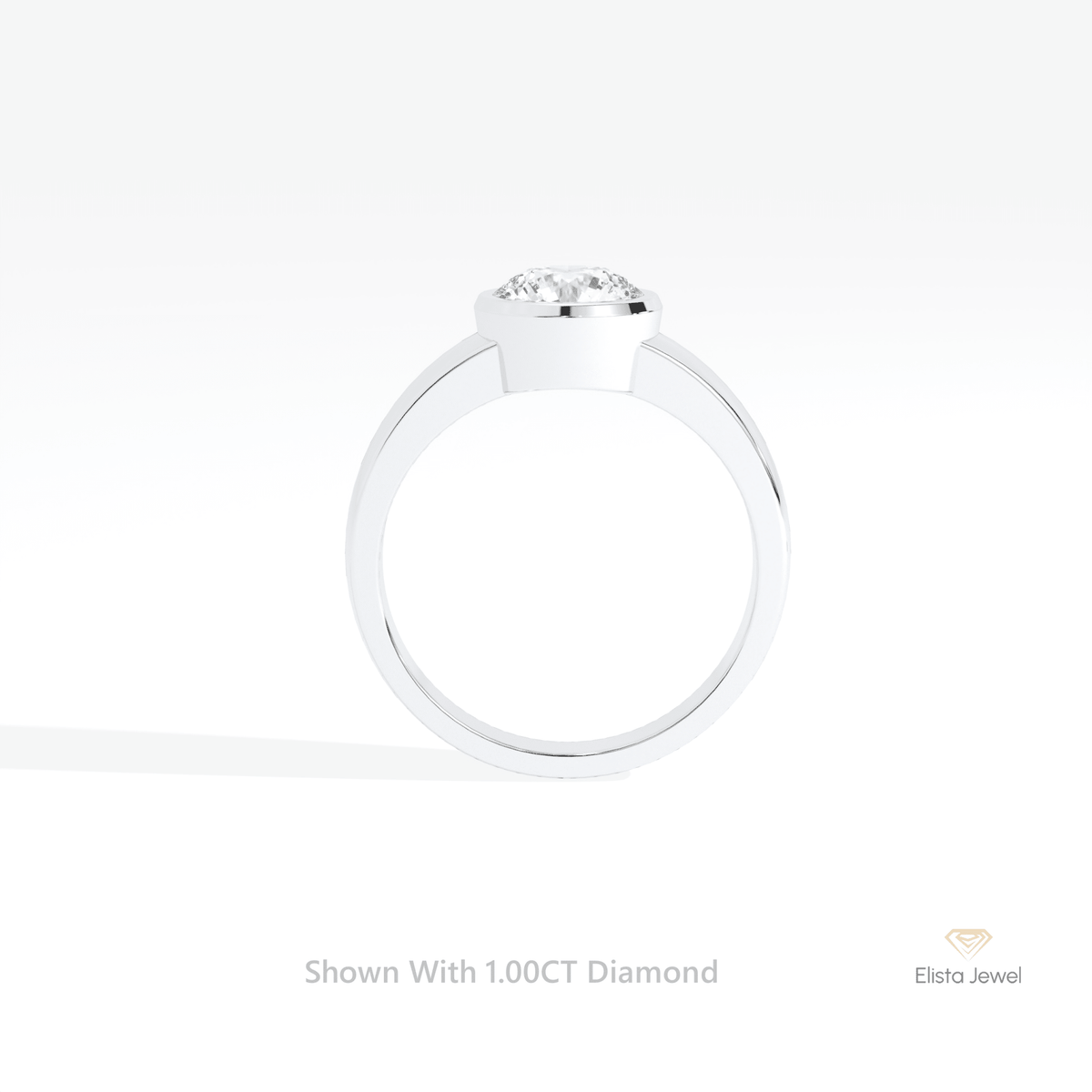Round Cut Bezel Solitaire Engagement Lab Grown Diamond Ring in 10K Rose Gold - Angled View