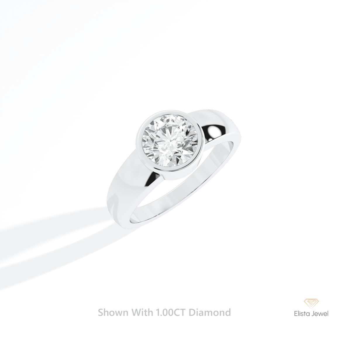 Round Cut Bezel Solitaire Engagement Lab Grown Diamond Ring in 10K Yellow Gold - Side View
