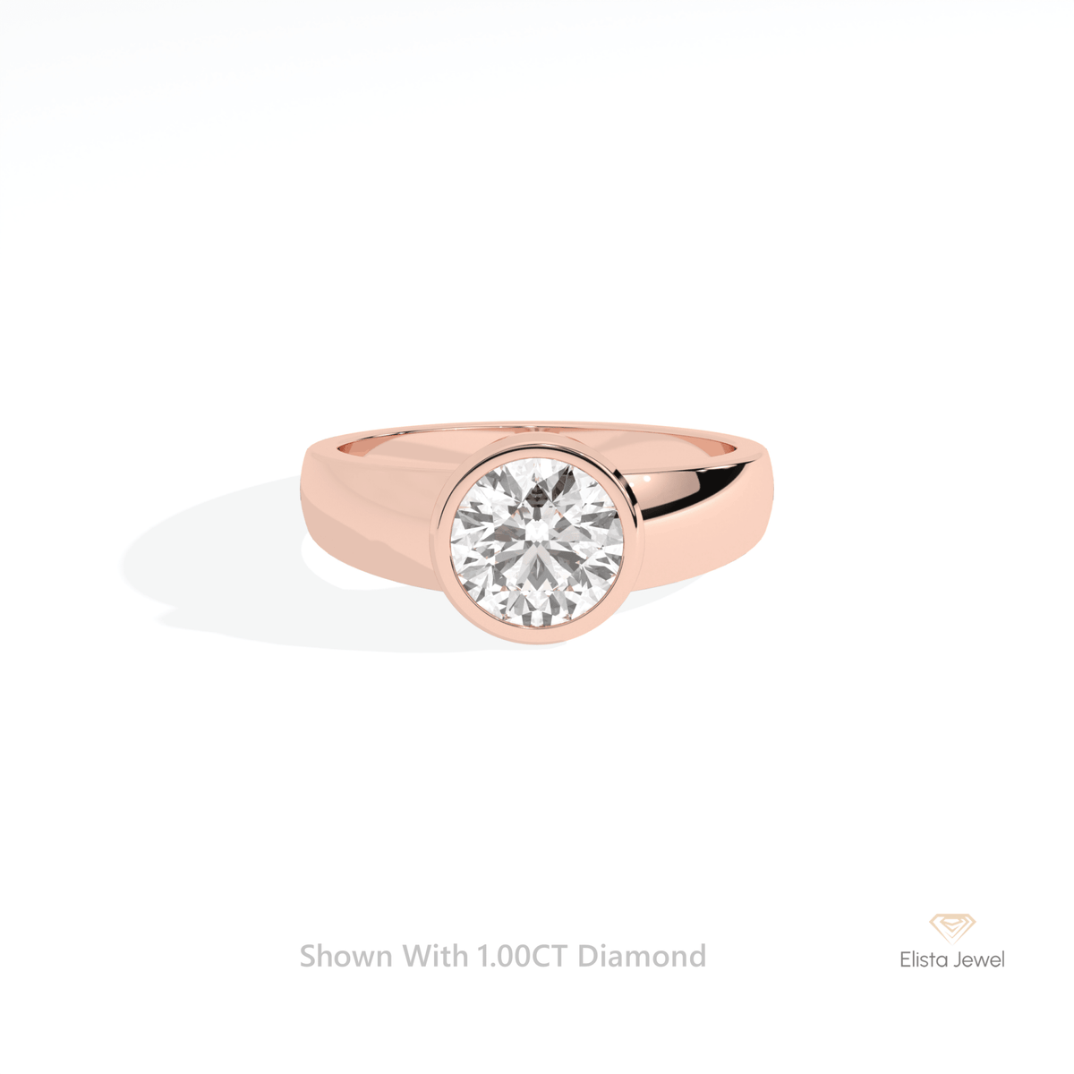 Round Cut Bezel Solitaire Engagement Lab Grown Diamond Ring in 14K Yellow Gold - Detail View