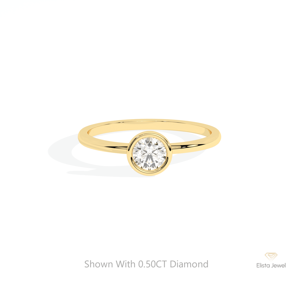 Round Cut Bezel Solitaire Lab Grown Diamond Ring in 18K Rose Gold - Ring on Hand View