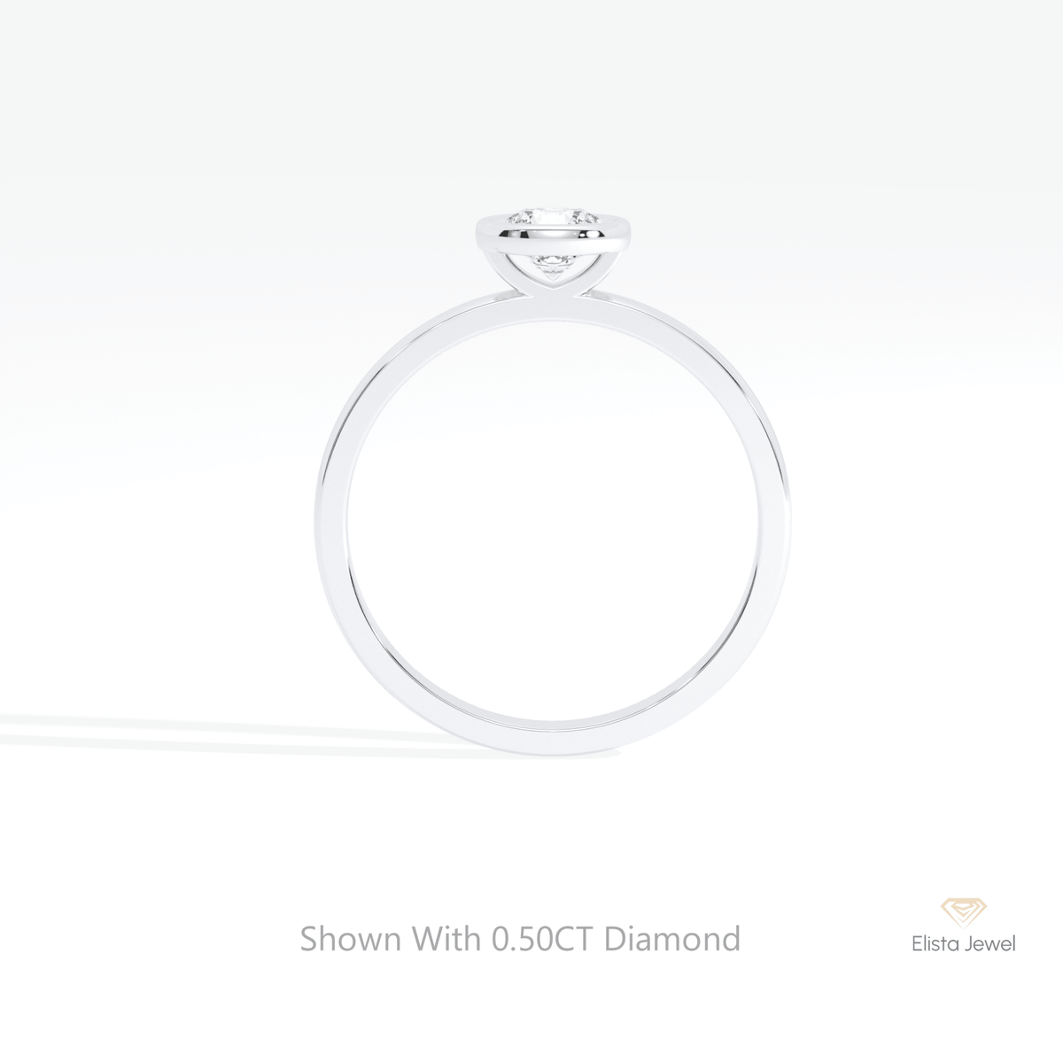 Round Cut Bezel Solitaire Lab Grown Diamond Ring in 18K White Gold - Close-up View