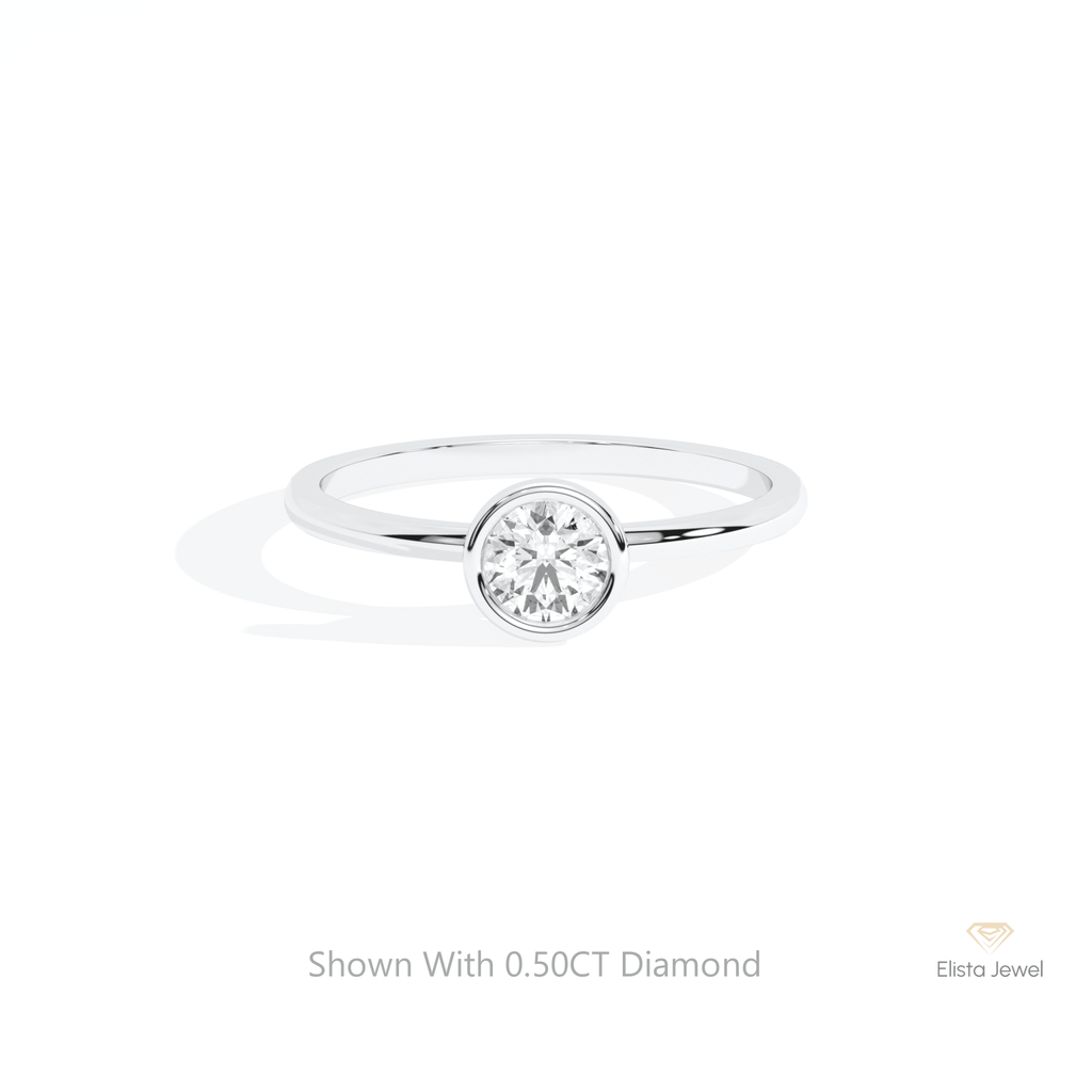 Round Cut Bezel Solitaire Lab Grown Diamond Ring in 14K Yellow Gold - Detail View