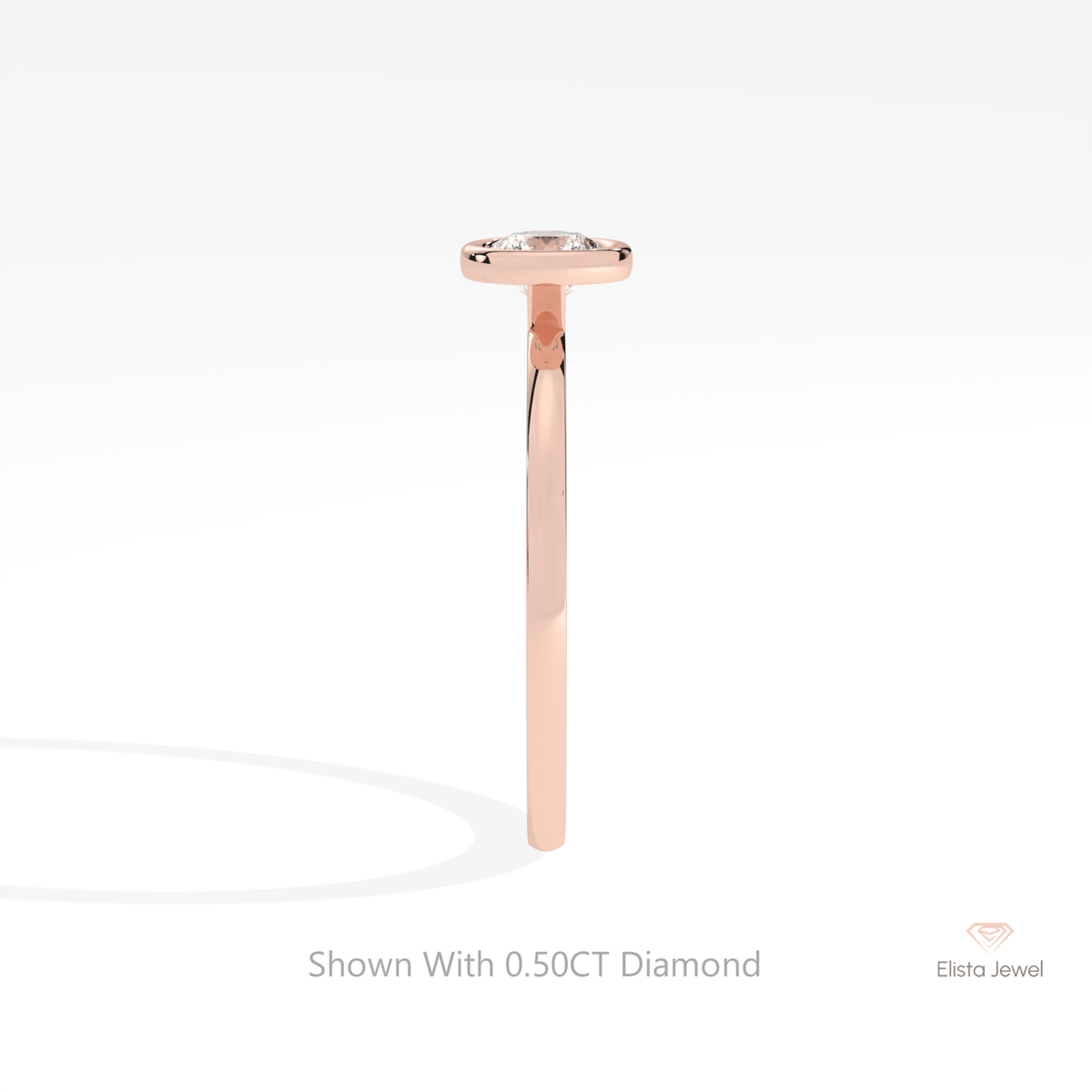 Round Cut Bezel Solitaire Lab Grown Diamond Ring in 14K White Gold - Top View