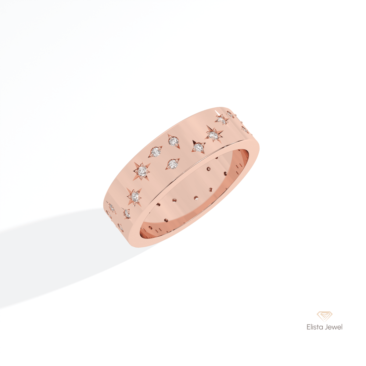 Round Cut Celestial Wedding Lab Grown Diamond Band in Platinum - Lifestyle View