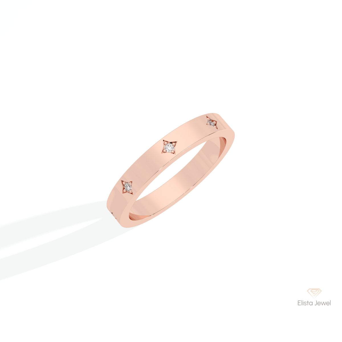Round Cut Celestial Wedding Lab Grown Diamond Band in 10K Yellow Gold - Side View