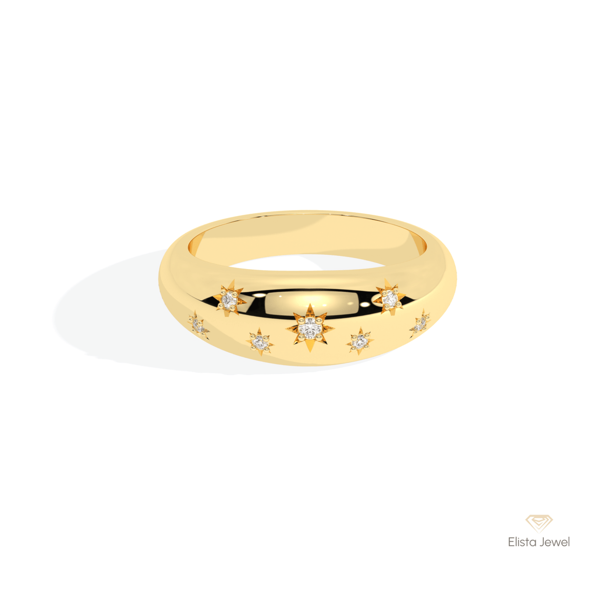 Round Cut Celestial Wedding Lab Grown Diamond Band in 10K White Gold - Front View