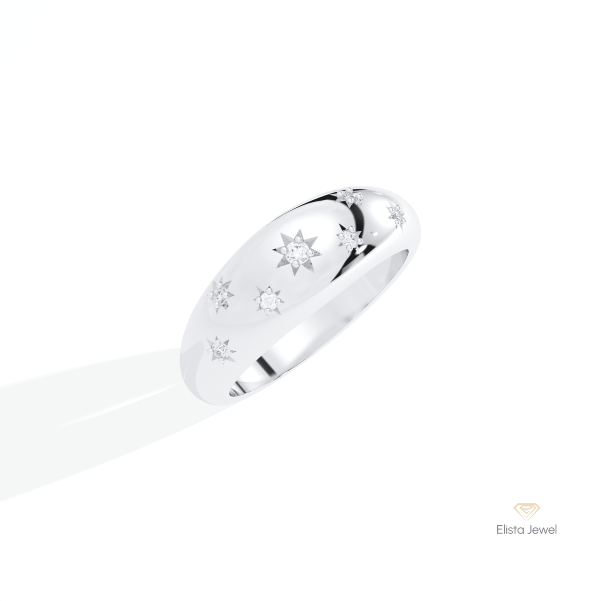 Round Cut Celestial Wedding Lab Grown Diamond Band in 14K Rose Gold - Profile View