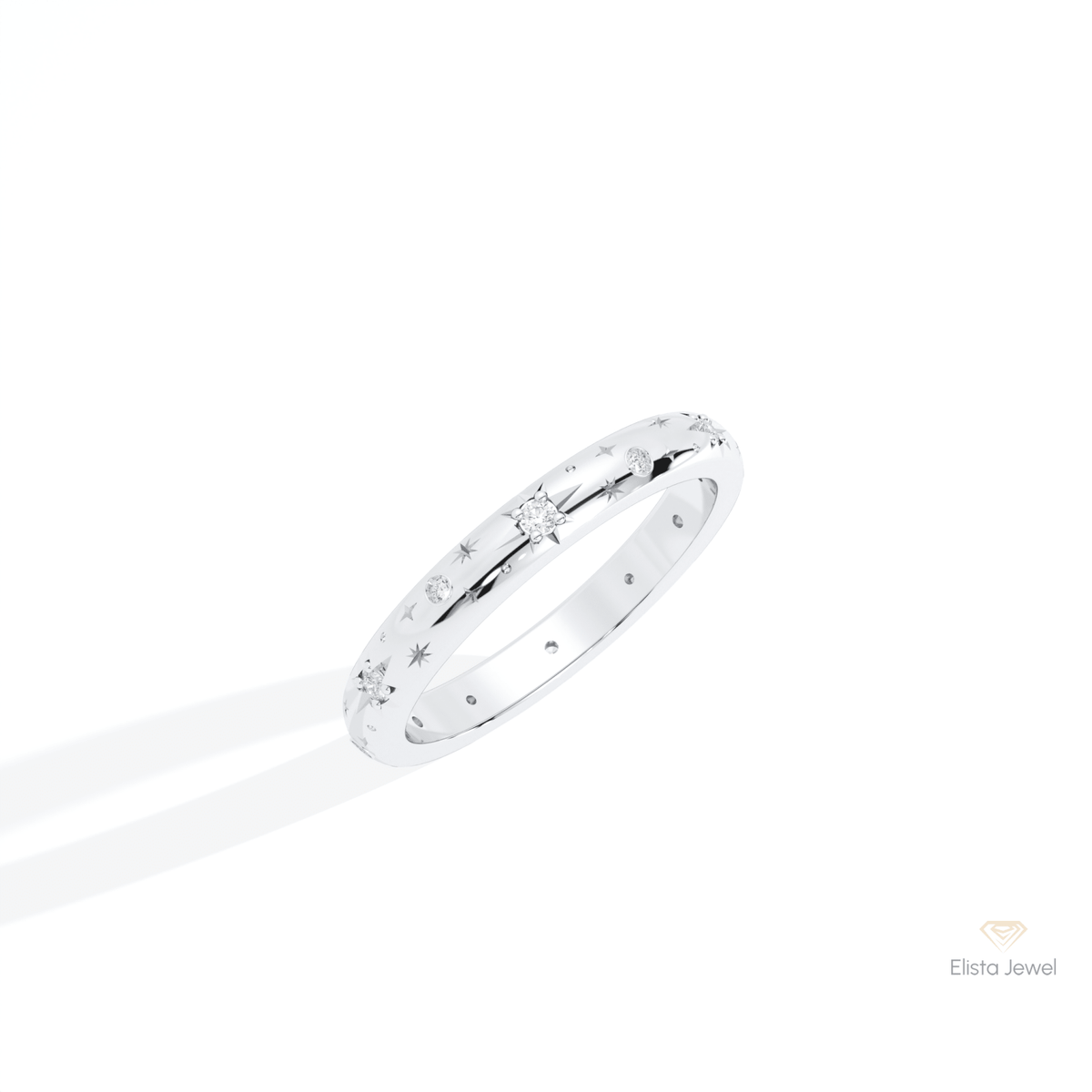 Round Cut Celestial Wedding Lab Grown Diamond Band in 14K Rose Gold - Profile View