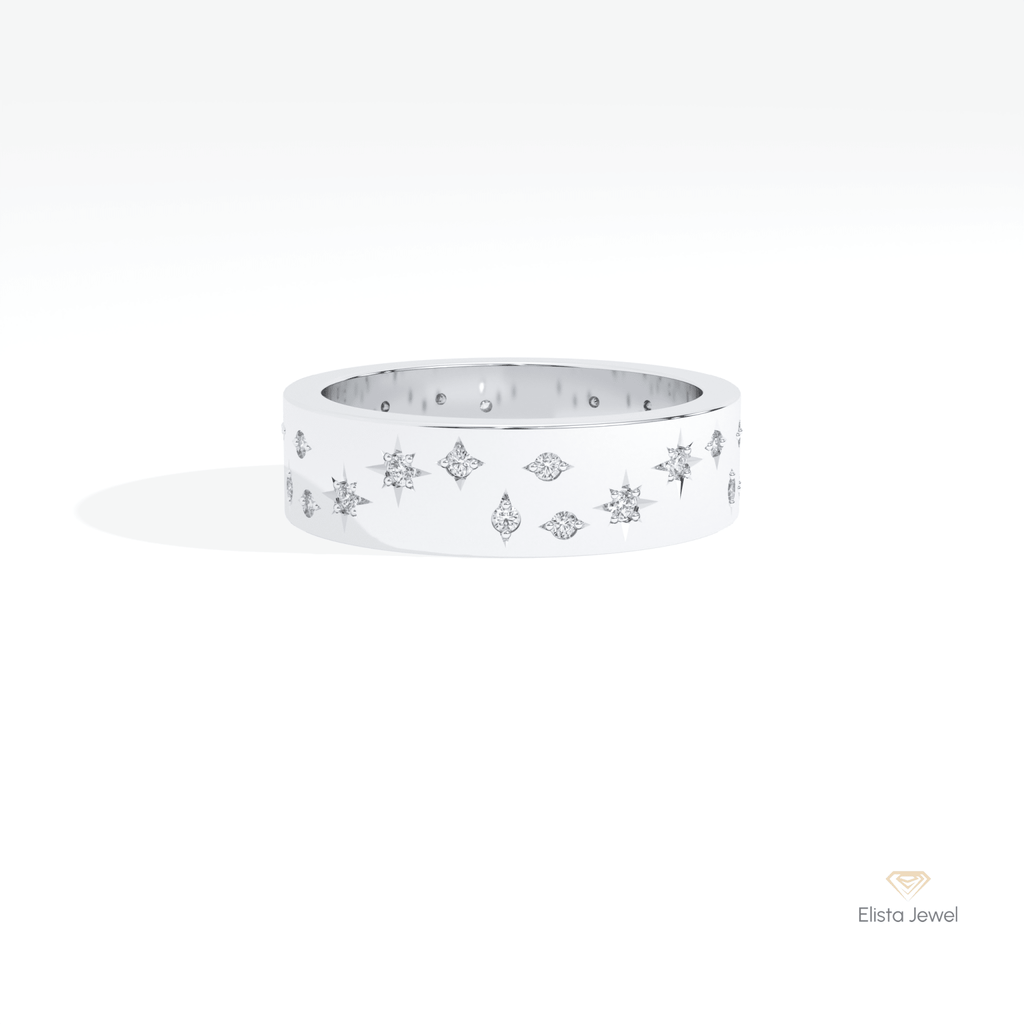 Round Cut Celestial Wedding Lab Grown Diamond Band in 14K Yellow Gold - Detail View