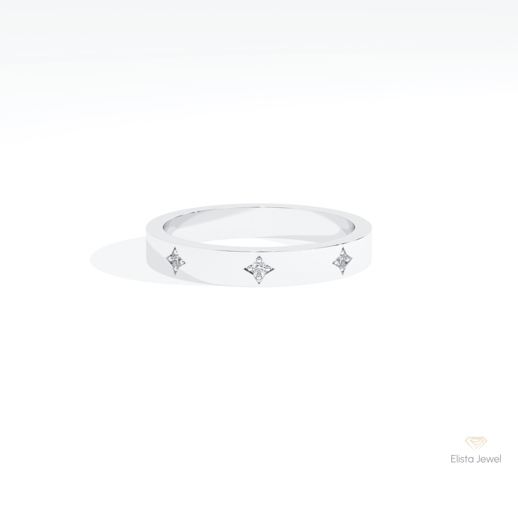 Round Cut Celestial Wedding Lab Grown Diamond Band in 14K Yellow Gold - Detail View