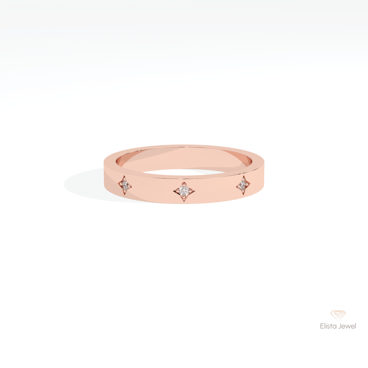 Round Cut Celestial Wedding Lab Grown Diamond Band in 10K White Gold - Front View
