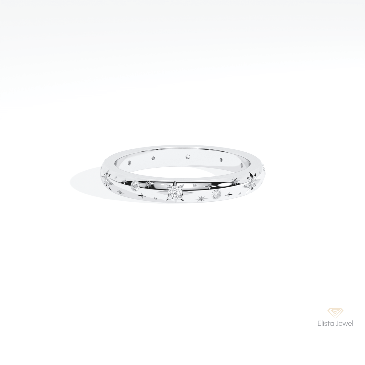 Round Cut Celestial Wedding Lab Grown Diamond Band in 14K Yellow Gold - Detail View