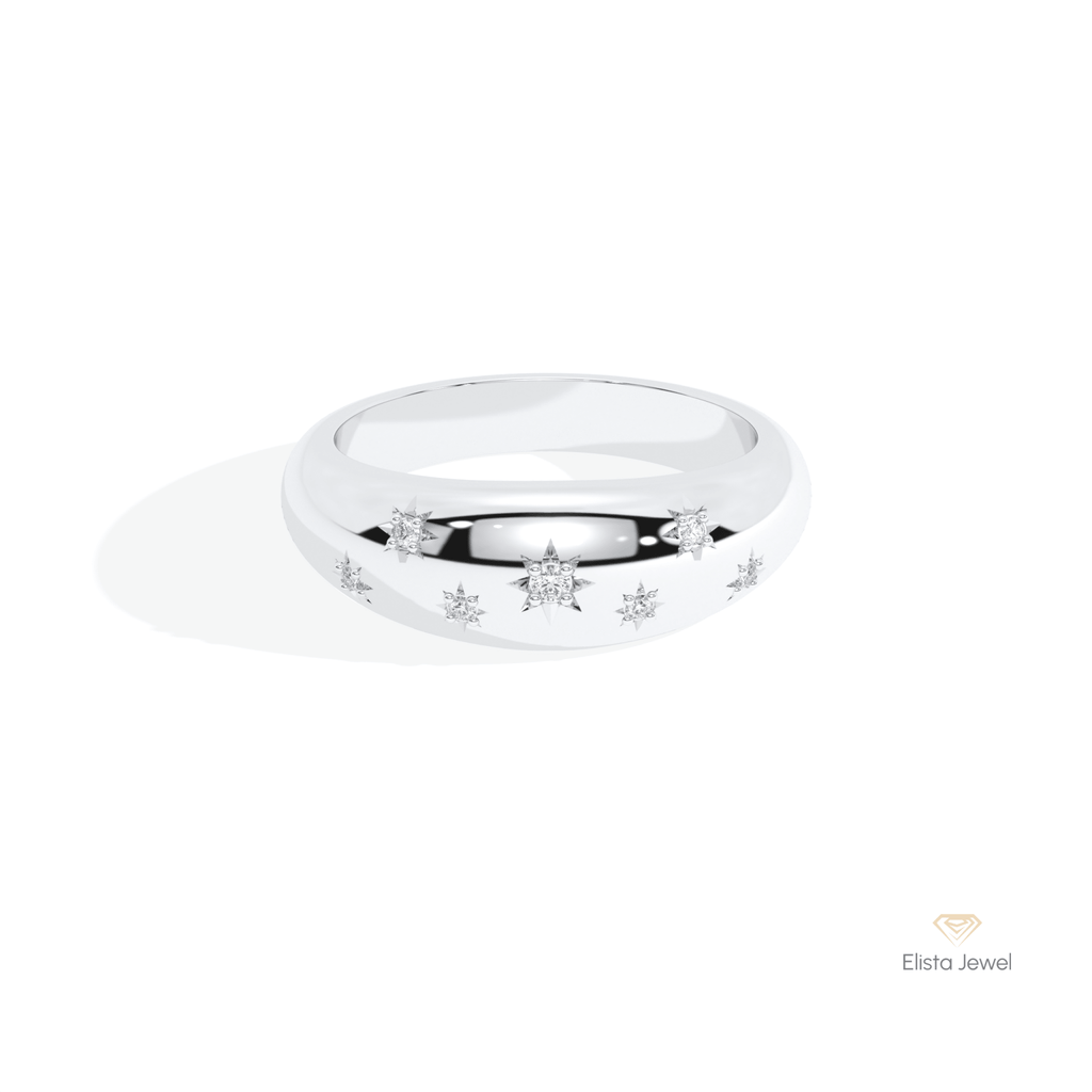 Round Cut Celestial Wedding Lab Grown Diamond Band in 14K Yellow Gold - Detail View