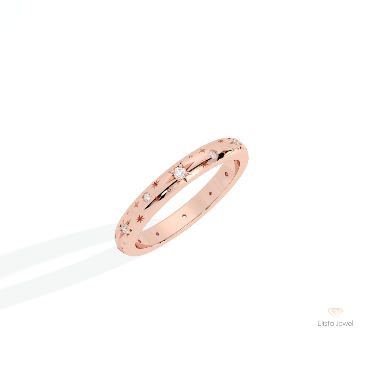 Round Cut Celestial Wedding Lab Grown Diamond Band in Platinum - Lifestyle View