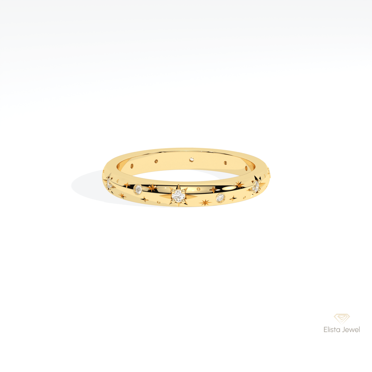 Round Cut Celestial Wedding Lab Grown Diamond Band in 10K White Gold - Front View