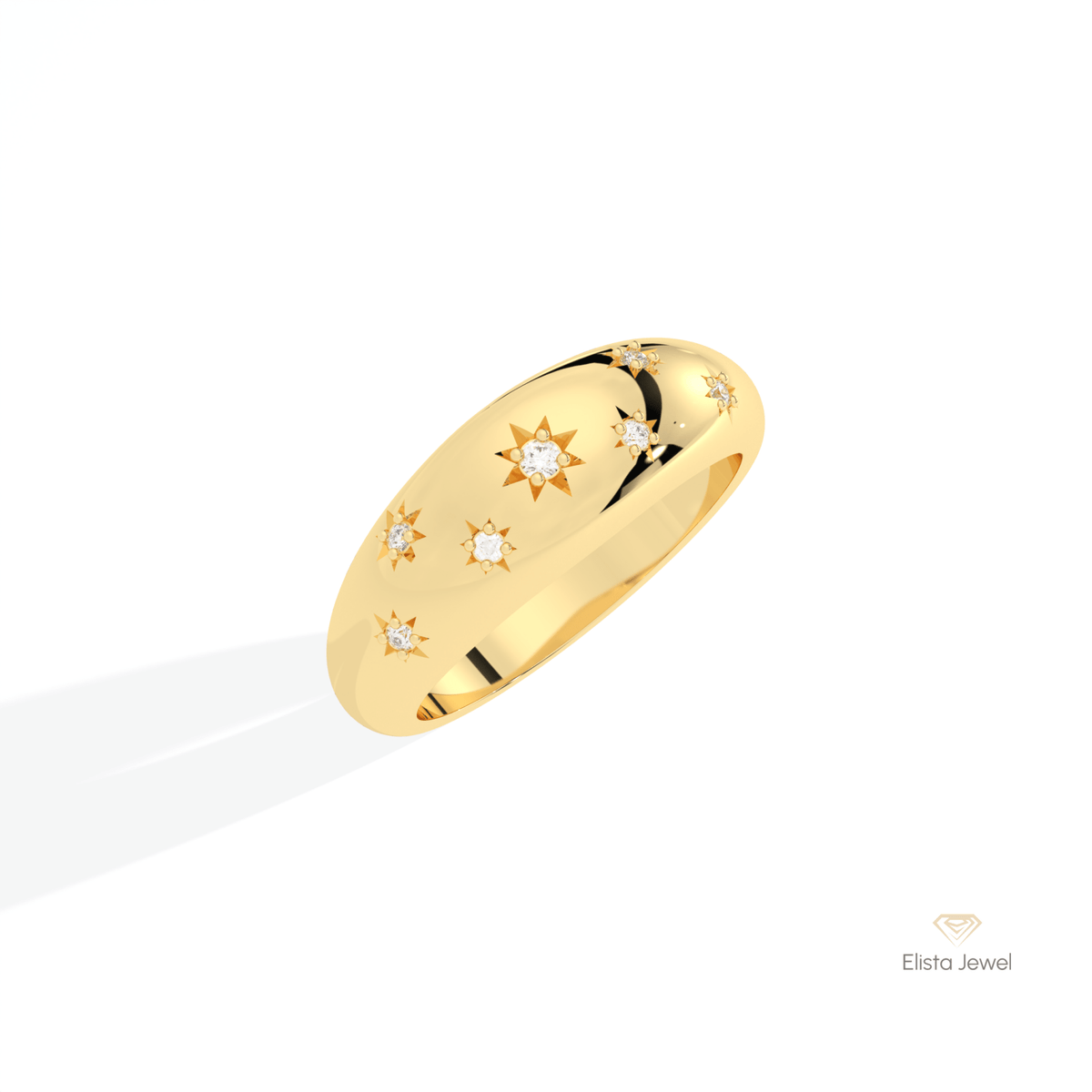 Round Cut Celestial Wedding Lab Grown Diamond Band in 10K Yellow Gold - Side View