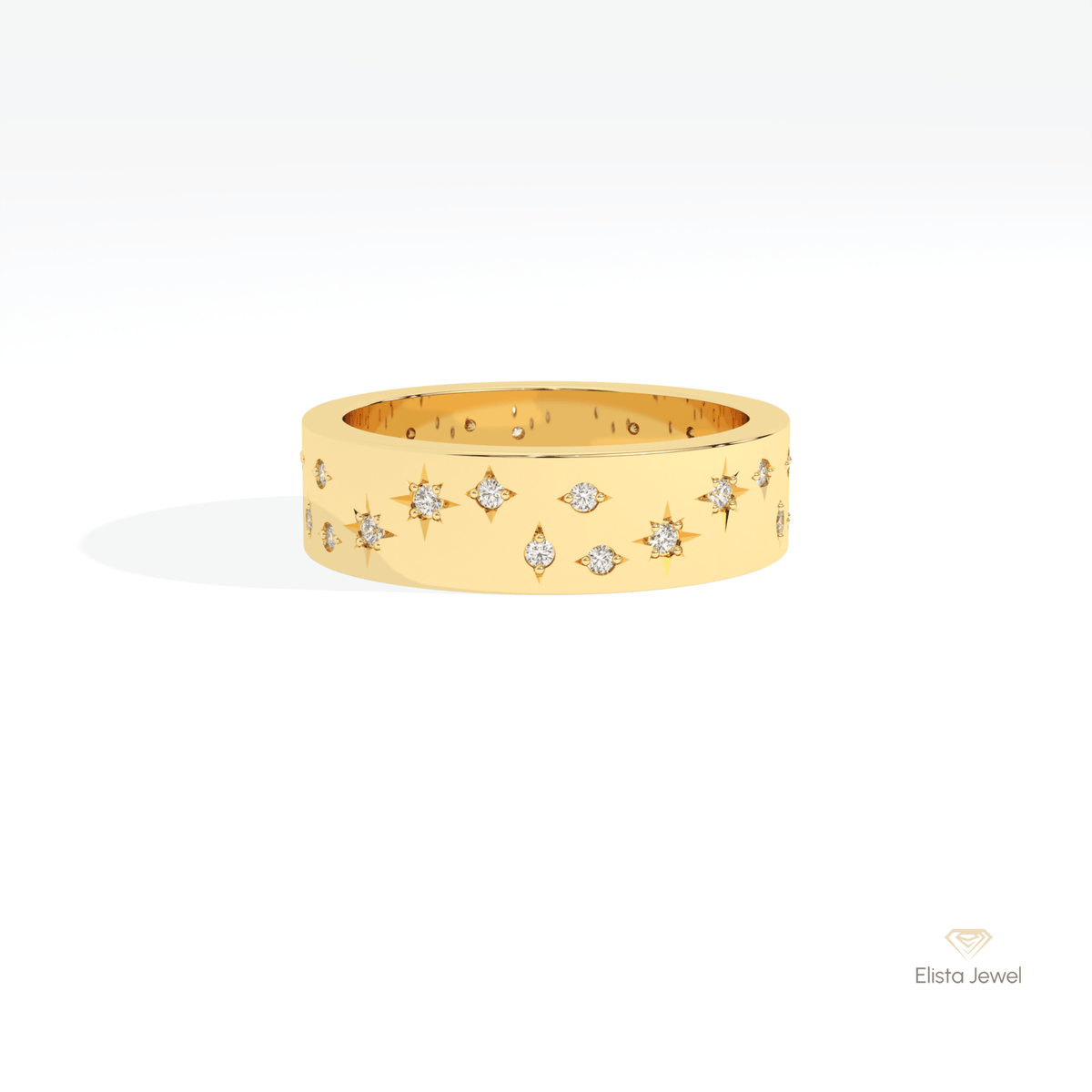 Round Cut Celestial Wedding Lab Grown Diamond Band in 10K White Gold - Front View