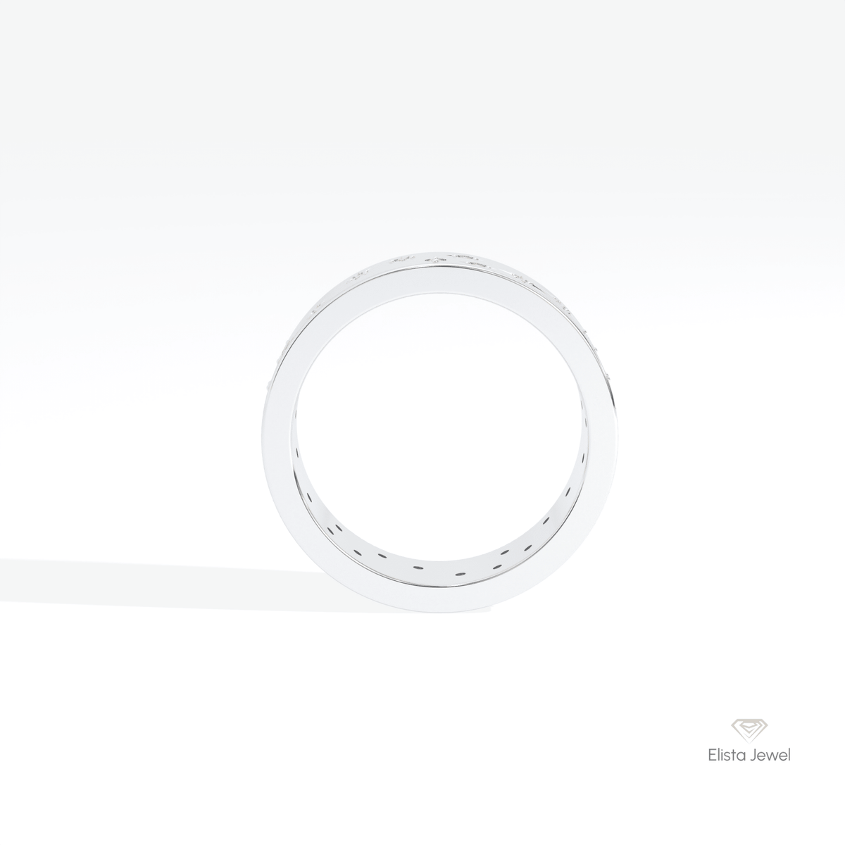Round Cut Celestial Wedding Lab Grown Diamond Band in 18K White Gold - Close-up View