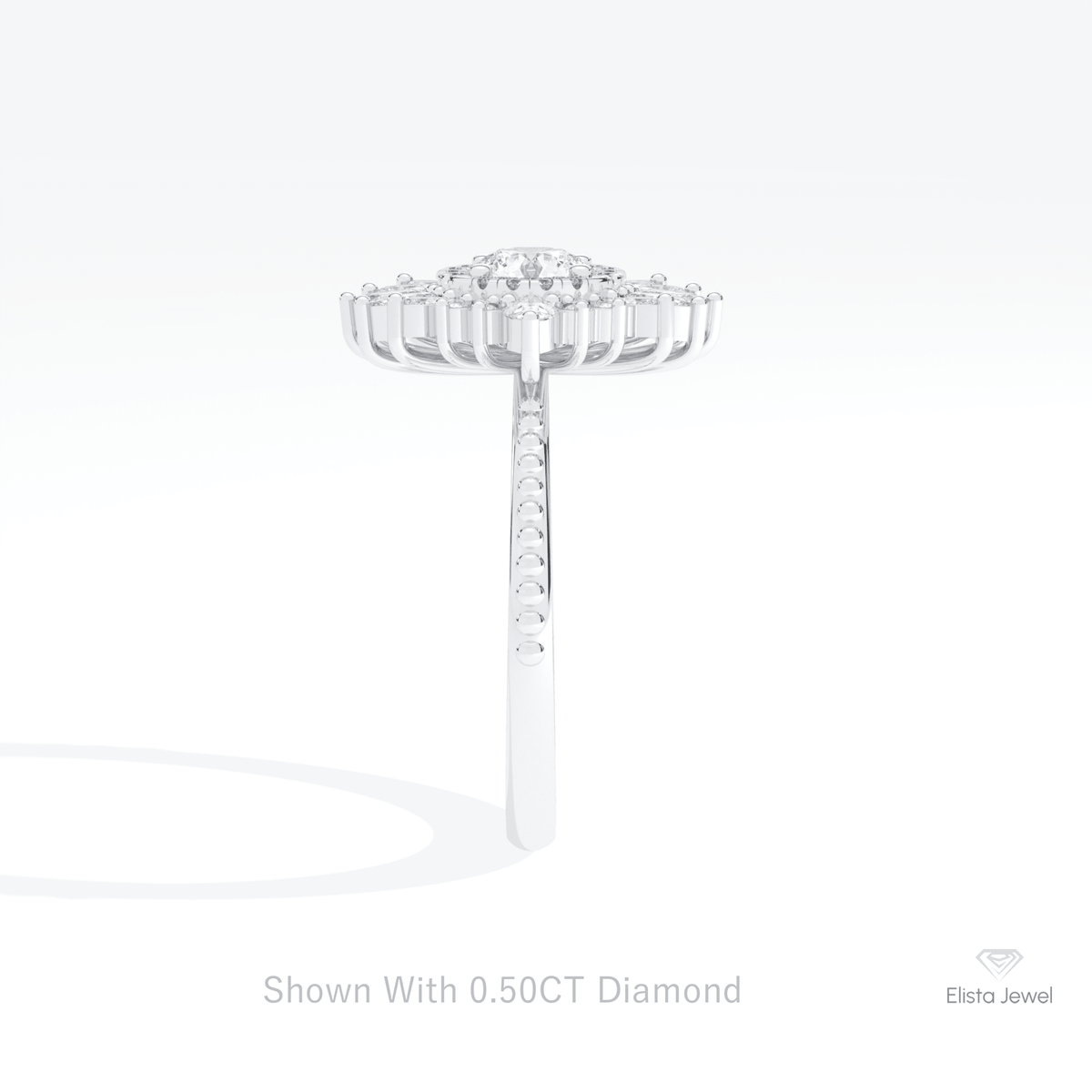Round Cut Cluster Starburst Lab Grown Diamond Ring in 14K White Gold - Top View