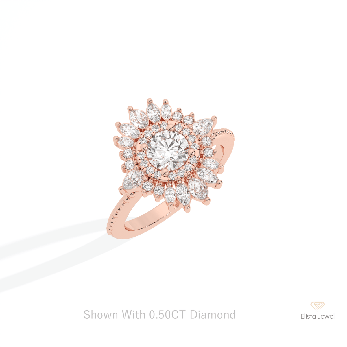 Round Cut Cluster Starburst Lab Grown Diamond Ring in Platinum - Lifestyle View