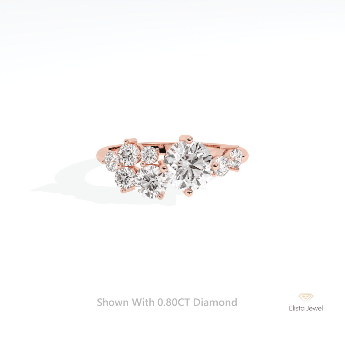 Round Cut Cluster Wedding Lab Grown Diamond Ring in 18K Rose Gold - Ring on Hand View