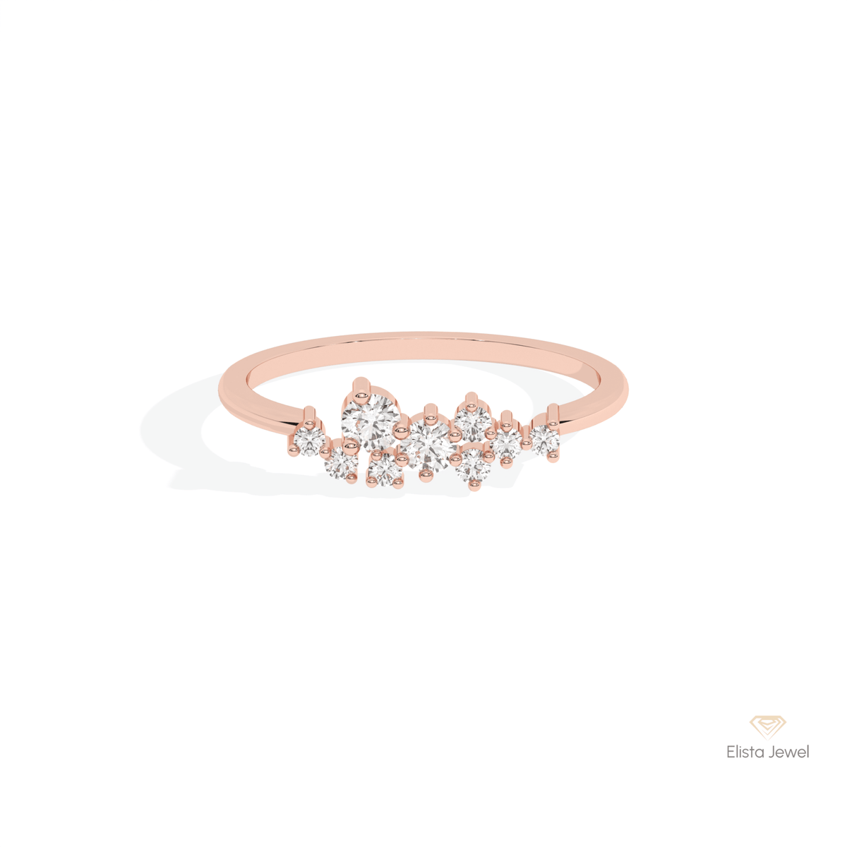 Round Cut Cluster Wedding Lab Grown Diamond Ring in 18K Rose Gold - Ring on Hand View