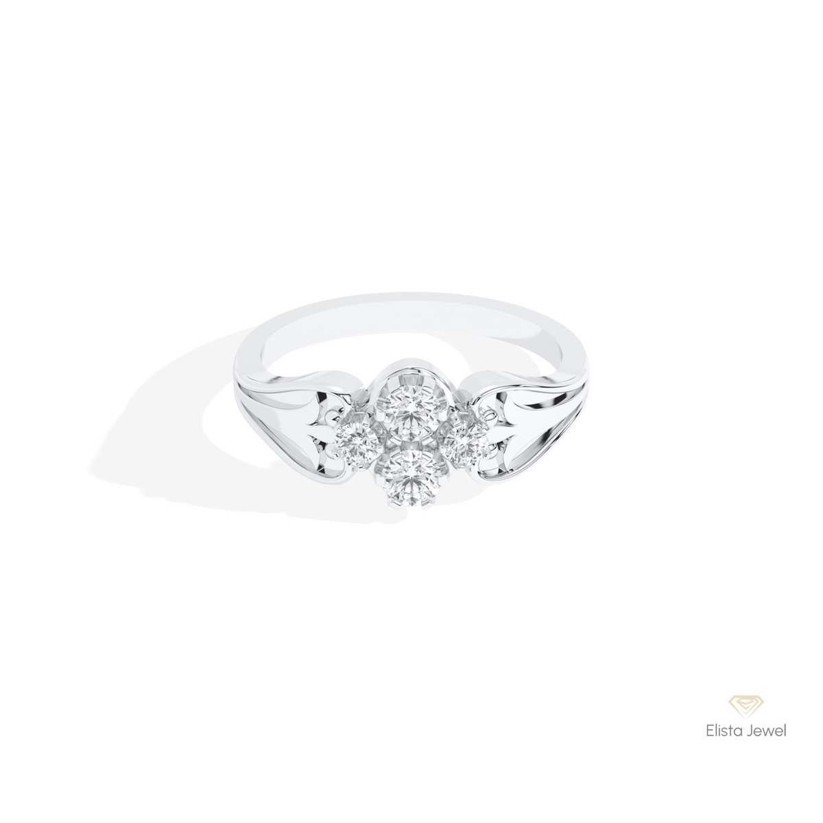 Round Cut Cluster Wedding Lab Grown Diamond Ring in 10K White Gold - Front View