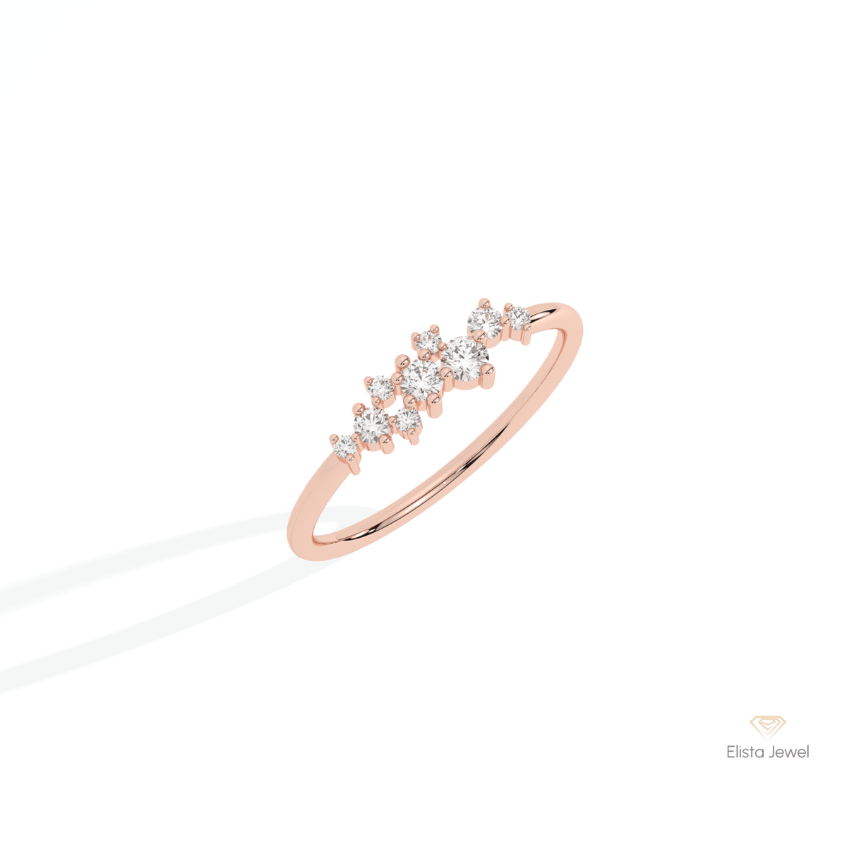 Round Cut Cluster Wedding Lab Grown Diamond Ring in 10K Yellow Gold - Side View