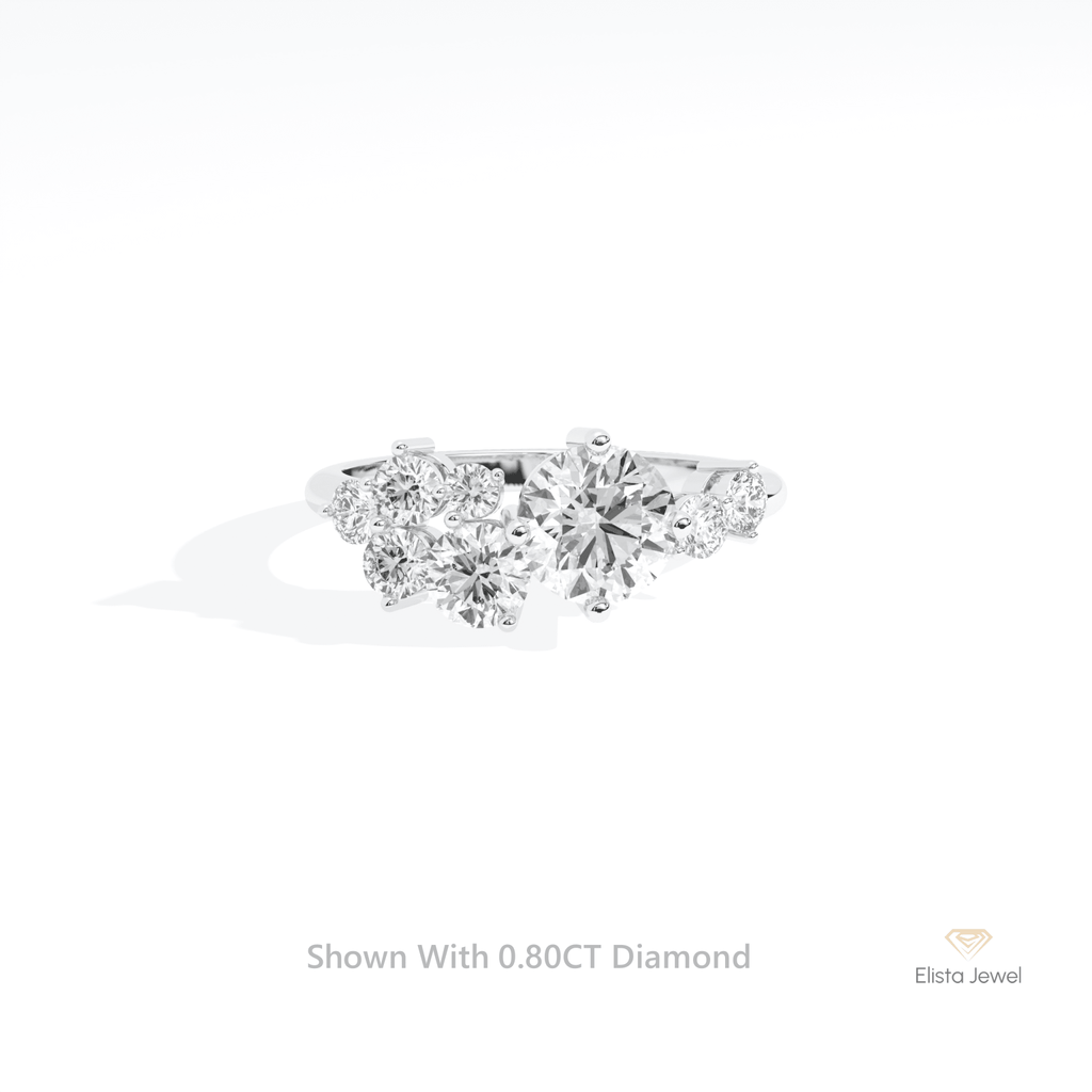 Round Cut Cluster Wedding Lab Grown Diamond Ring in 10K White Gold - Front View