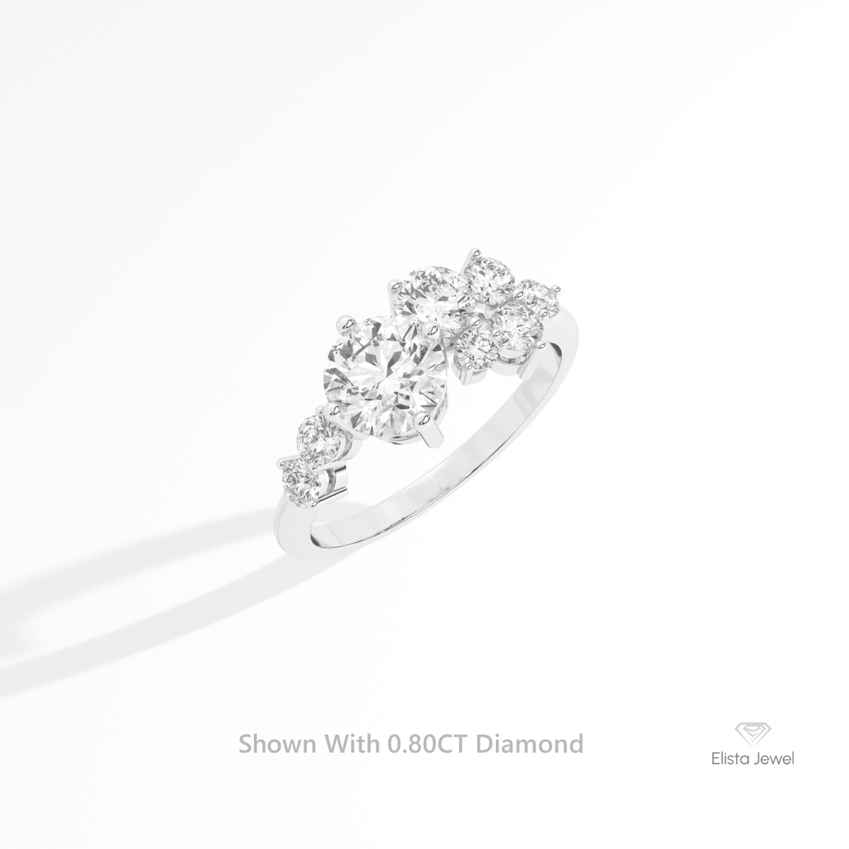 Round Cut Cluster Wedding Lab Grown Diamond Ring in 10K Yellow Gold - Side View