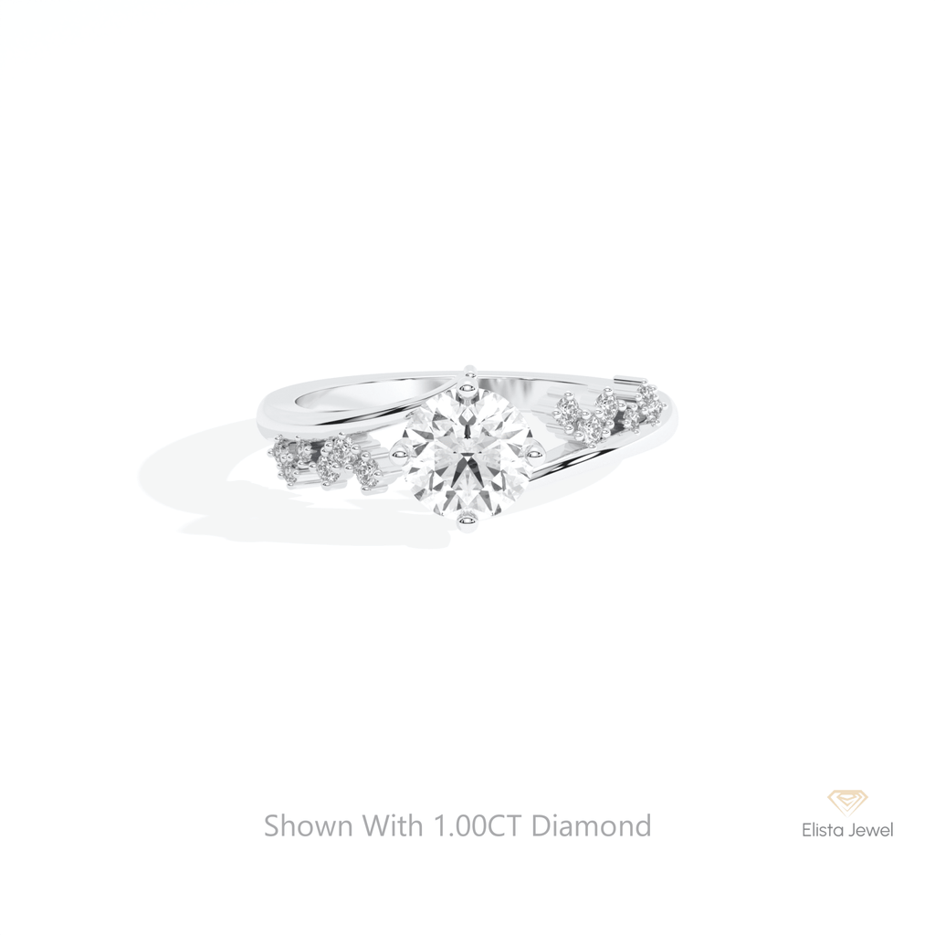 Round Cut Cluster Wedding Lab Grown Diamond Ring in 14K Yellow Gold - Detail View