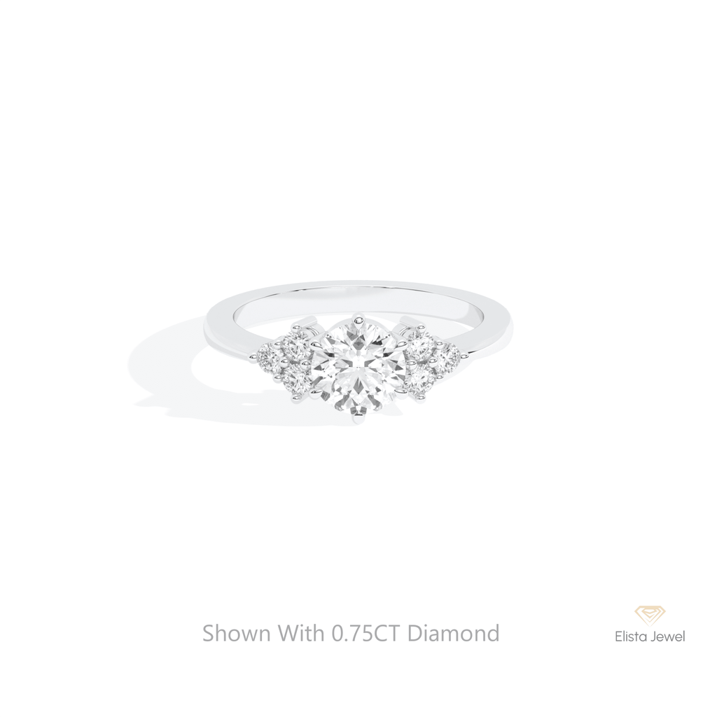 Round Cut Cluster Wedding Lab Grown Diamond Ring in 14K Yellow Gold - Detail View