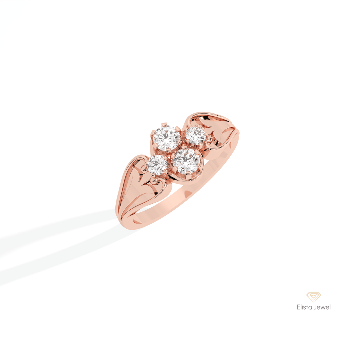 Round Cut Cluster Wedding Lab Grown Diamond Ring in 14K Rose Gold - Profile View