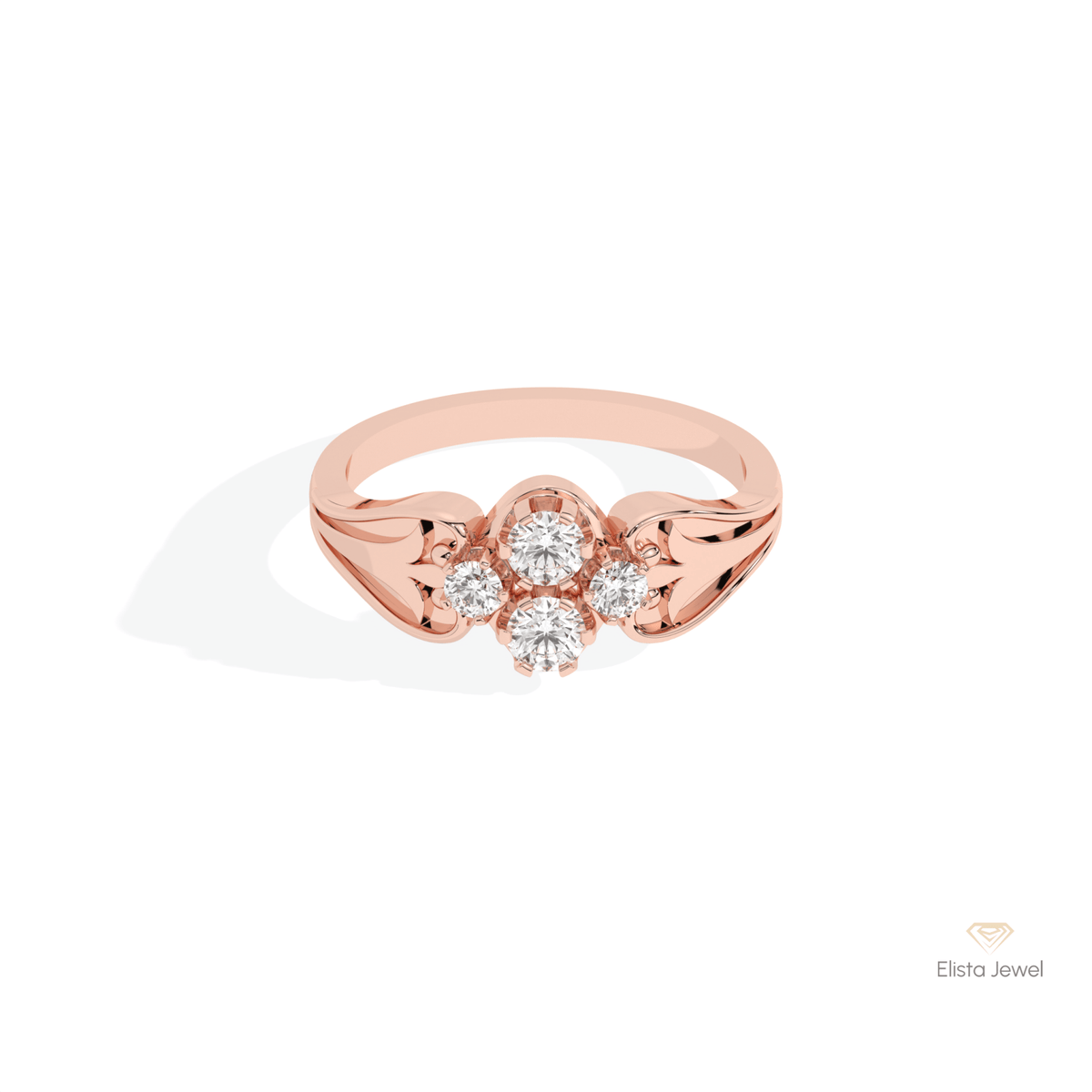 Round Cut Cluster Wedding Lab Grown Diamond Ring in 14K Yellow Gold - Detail View