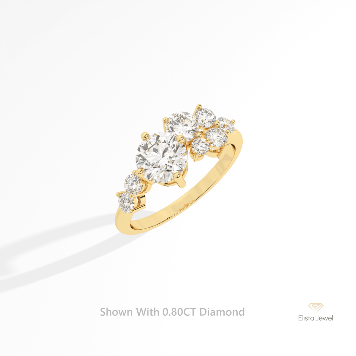 Round Cut Cluster Wedding Lab Grown Diamond Ring in 14K Rose Gold - Profile View