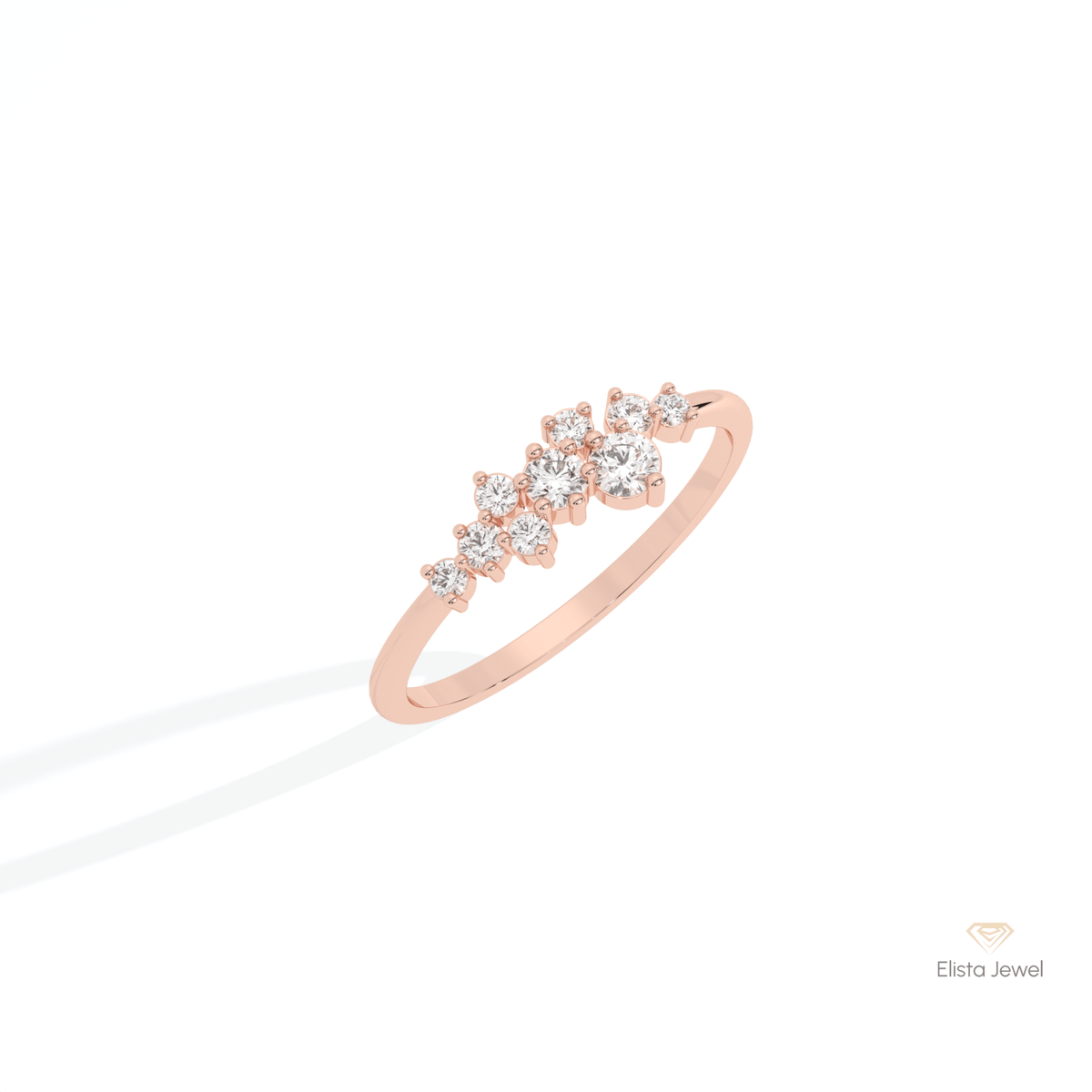 Round Cut Cluster Wedding Lab Grown Diamond Ring in 10K Yellow Gold - Side View