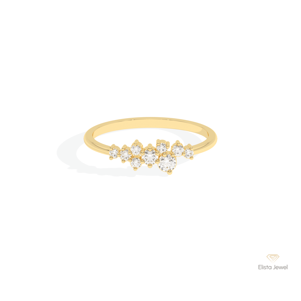 Round Cut Cluster Wedding Lab Grown Diamond Ring in 18K Rose Gold - Ring on Hand View
