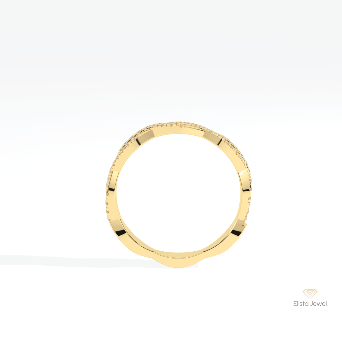 Round Cut Crossover Wedding Lab Grown Diamond Band in 18K White Gold - Close-up View