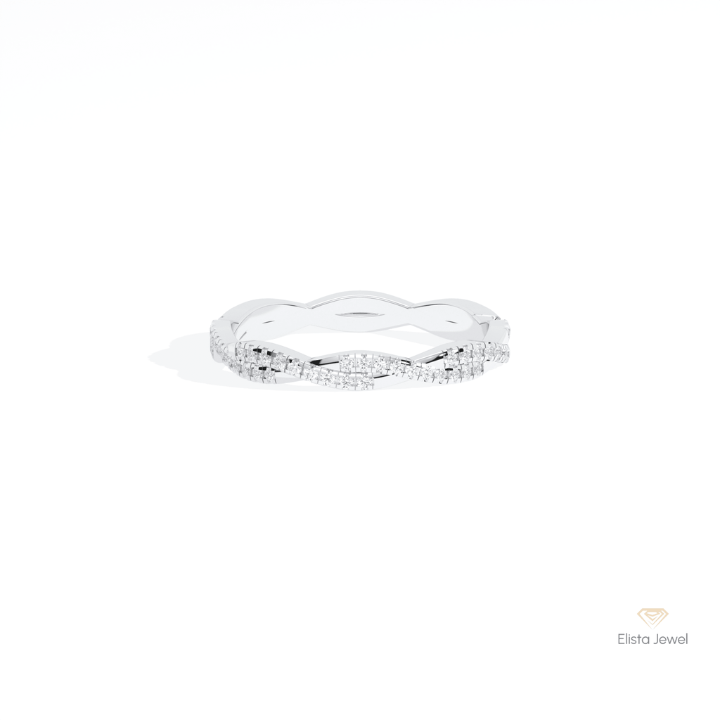 Round Cut Crossover Wedding Lab Grown Diamond Band in 10K White Gold - Front View