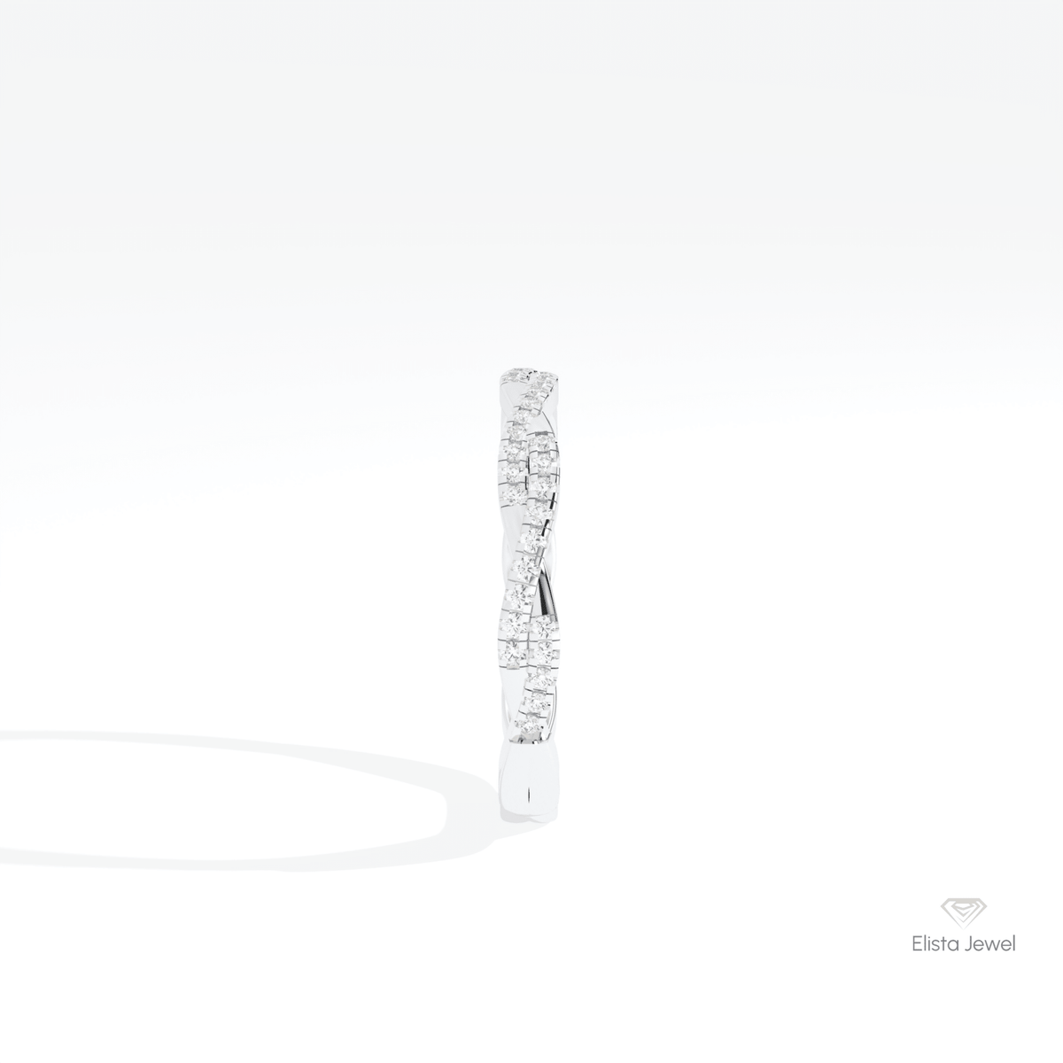 Round Cut Crossover Wedding Lab Grown Diamond Band in 14K White Gold - Top View