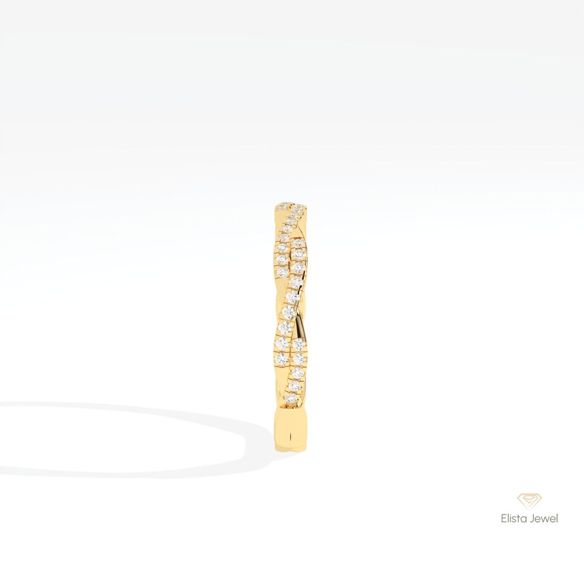 Round Cut Crossover Wedding Lab Grown Diamond Band in 18K Yellow Gold - Perspective View