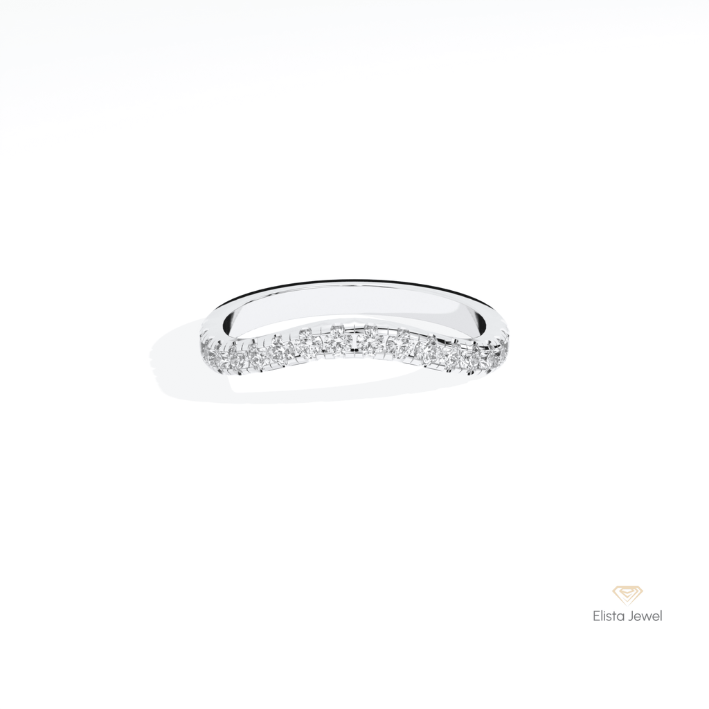 Round Cut Curve Matching Lab Grown Diamond Band in 10K White Gold - Front View