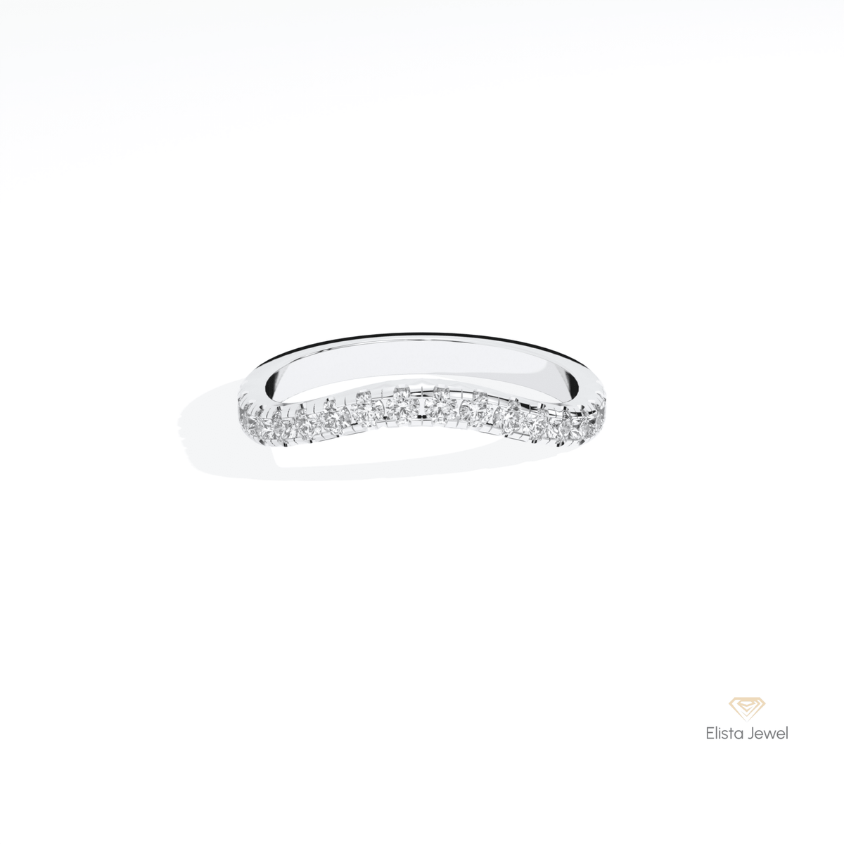 Round Cut Curve Matching Lab Grown Diamond Band in 10K White Gold - Front View