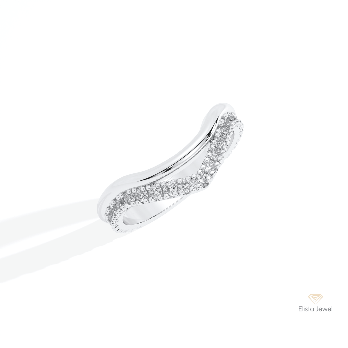 Round Cut Curve Wedding Lab Grown Diamond Band in 14K Rose Gold - Profile View