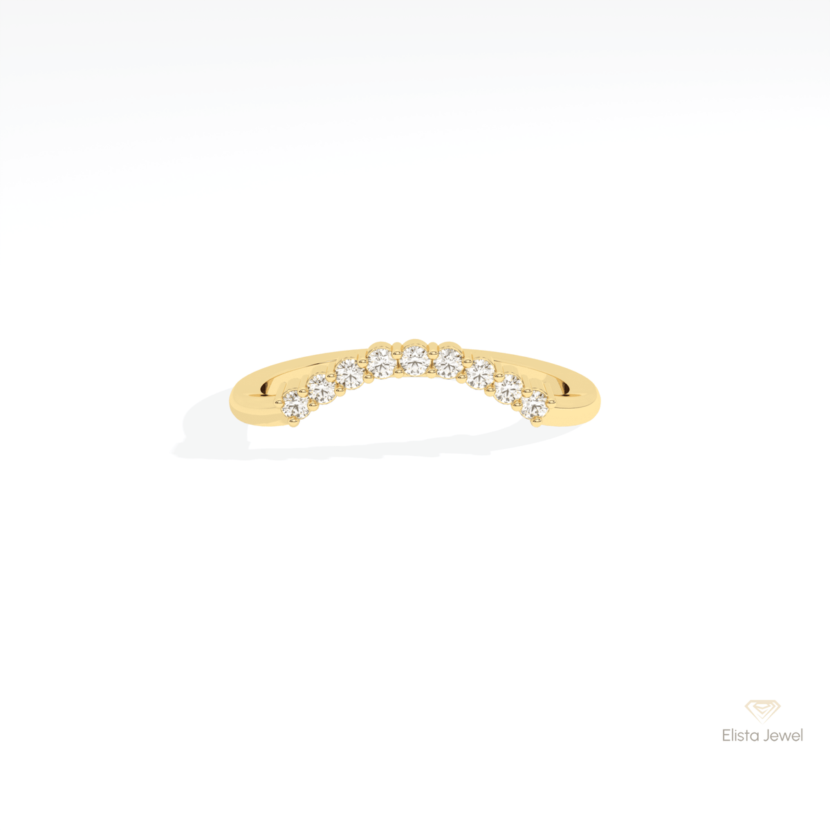 Round Cut Curve Wedding Lab Grown Diamond Band in 18K Rose Gold - Ring on Hand View