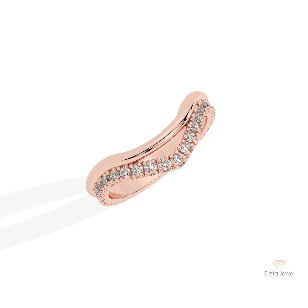 Round Cut Curve Wedding Lab Grown Diamond Band in 10K Yellow Gold - Side View