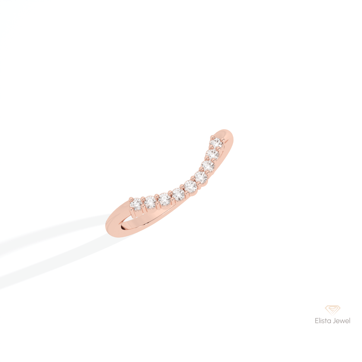 Round Cut Curve Wedding Lab Grown Diamond Band in 14K Rose Gold - Profile View