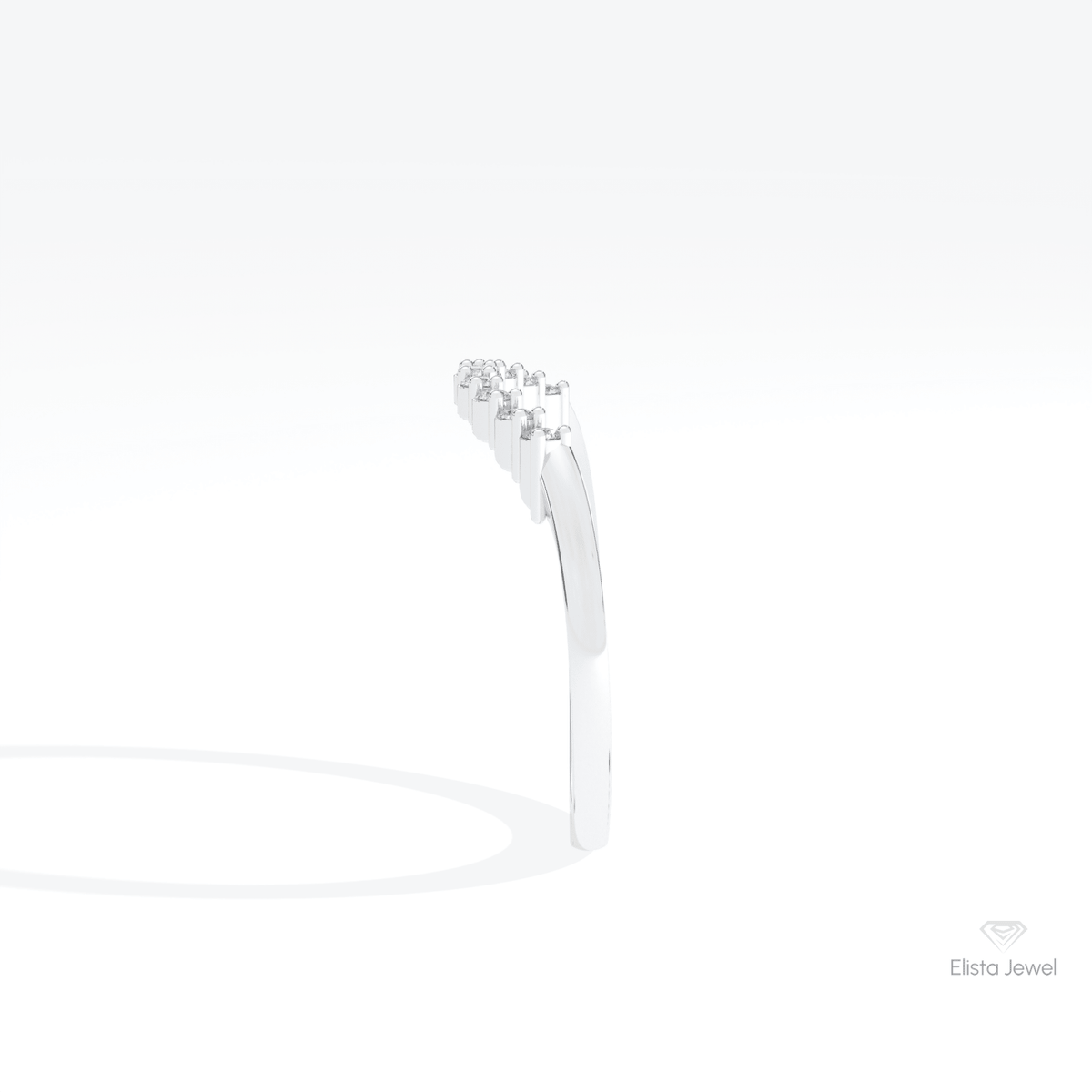 Round Cut Curve Wedding Lab Grown Diamond Band in 14K White Gold - Top View